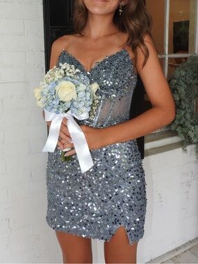Silver Sequin Mini Dress with Sweetheart Neckline - Women's Party Dress